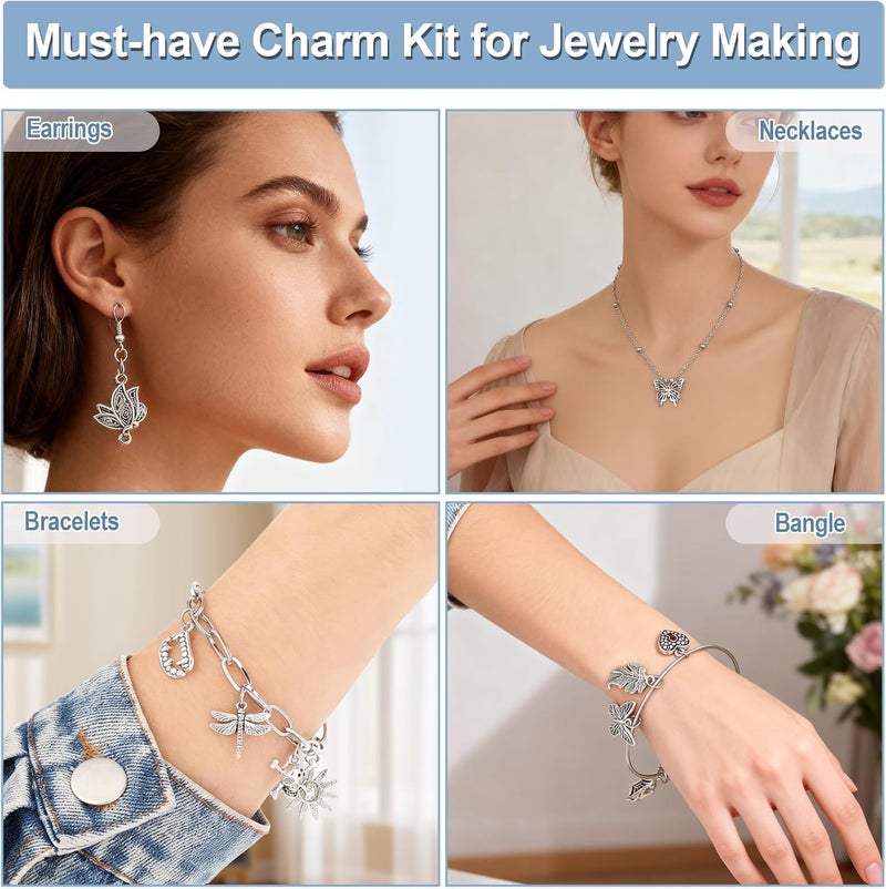Modacraft 254 Pcs Silver Charms for Jewelry Making with Alphabet Letters, Wholesale Bulk Tibetan Silver Charm Pendants for Bracelet Necklace DIY Crafting - Image 5